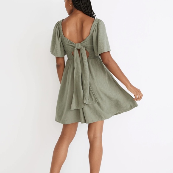 Madewell Lightspun Cotton Lucie Smocked Tie-Back Mini Dress Grove Size XXS - Picture 3 of 8